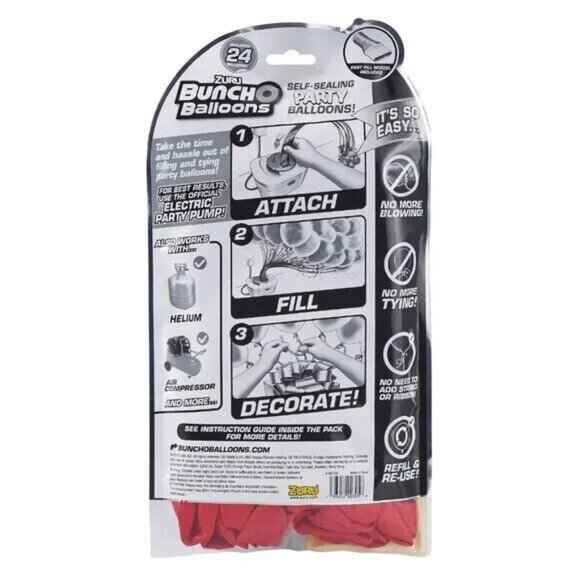 Bunch O Balloons Red, Blue and Yellow Self-Sealing Latex Party Balloons 24 Count - Picture 4 of 5